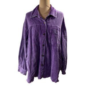 La Miel Corduroy Shacket Jacket Purple Size L Large Oversized Raw Hem